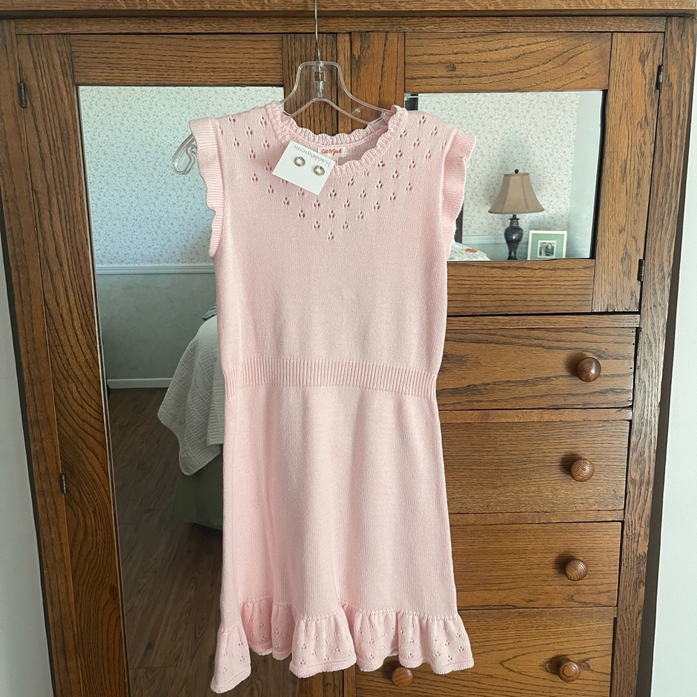 Light Pink Sweater (10-12) Sweater Dress & Earrings